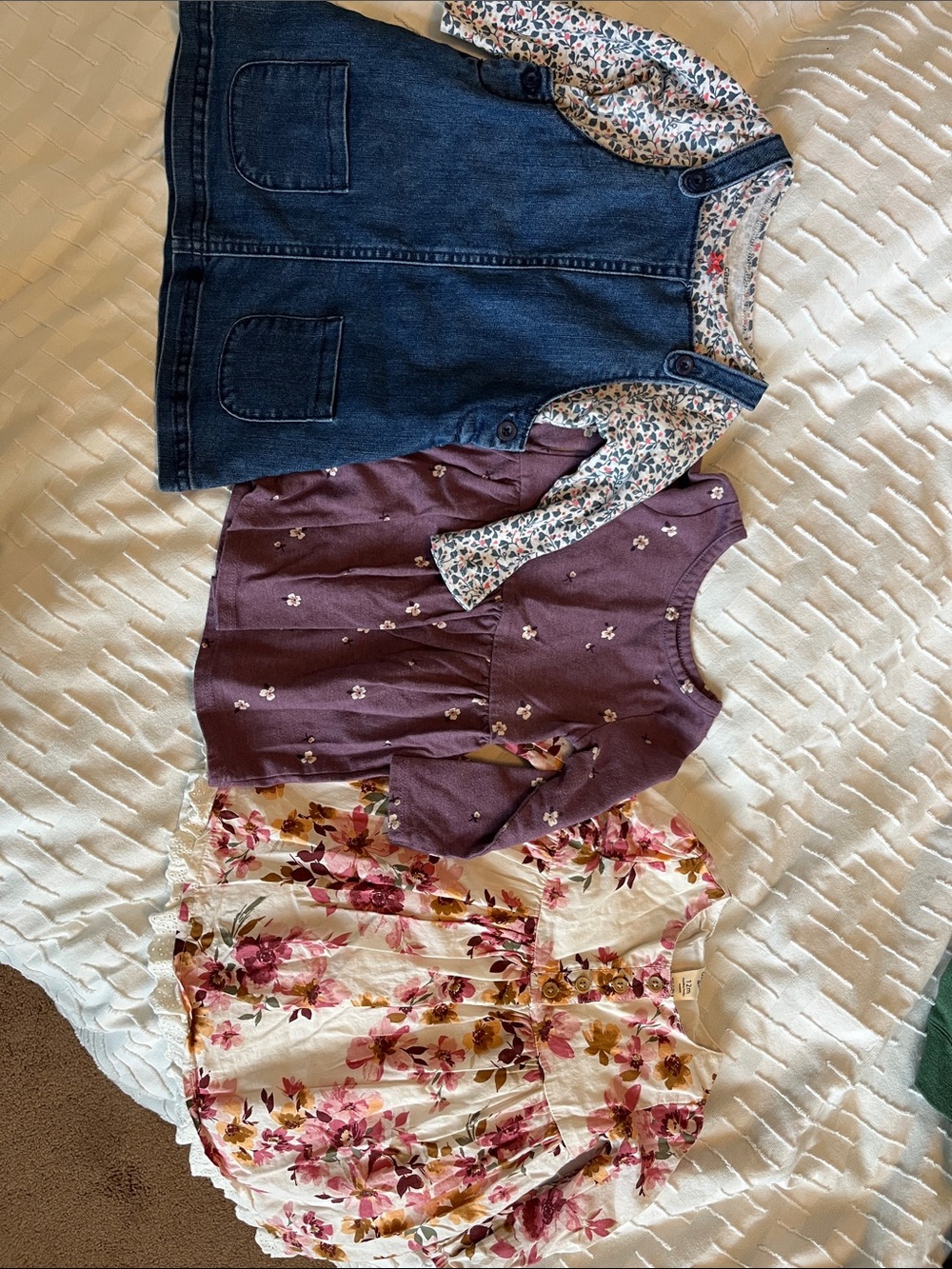 Girls' 3-Pack Dress Set - Floral, Denim & Plum - Size 12m